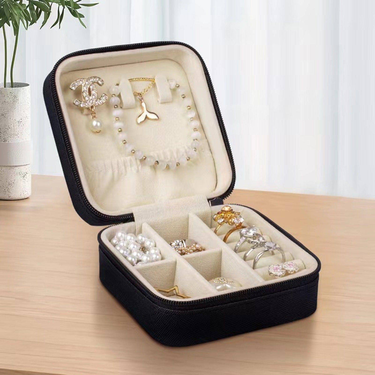 Zip Around Square Jewelry Organizer Box
