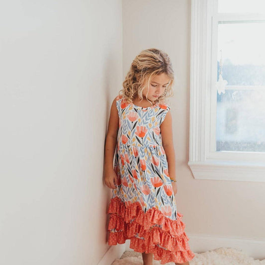 Kids Peach Dot Floral Dress