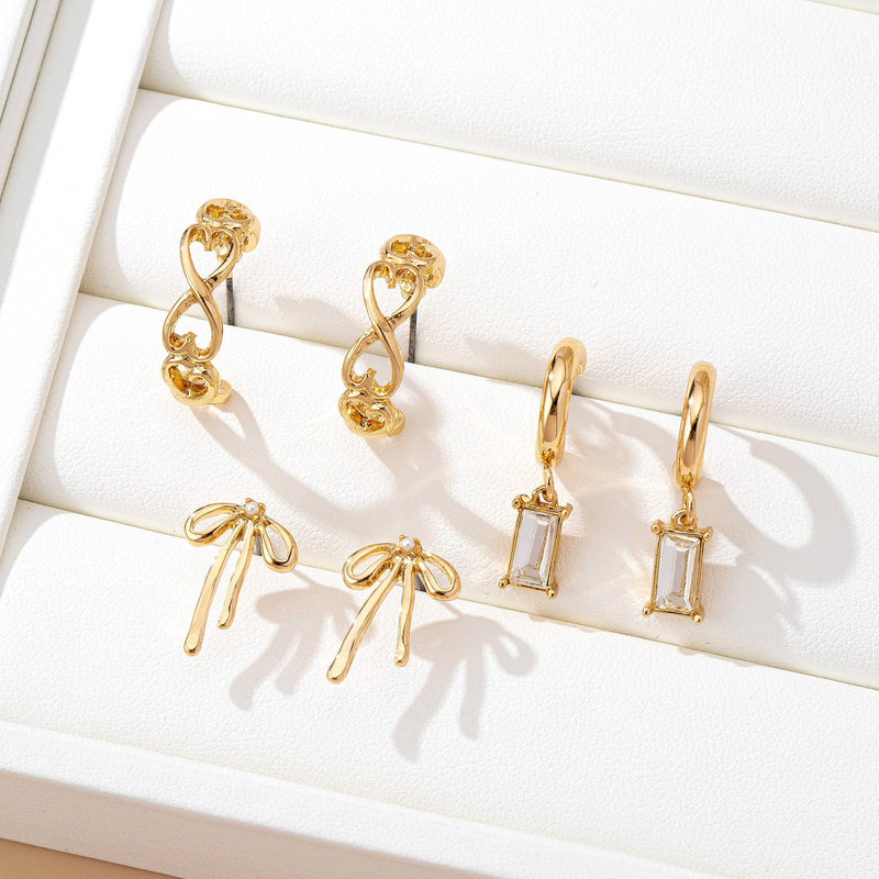 Baguette Stone Hoop, Bow Trio Earring Set