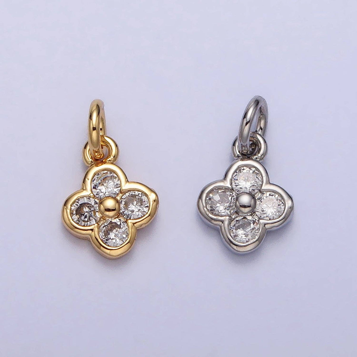 Clear Bezel Clover Mini Charm in Gold & Silver