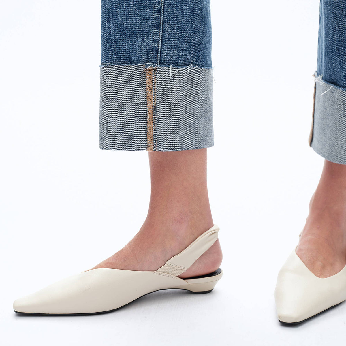 High Rise Straight Leg Denim Jeans with Rolled Hem