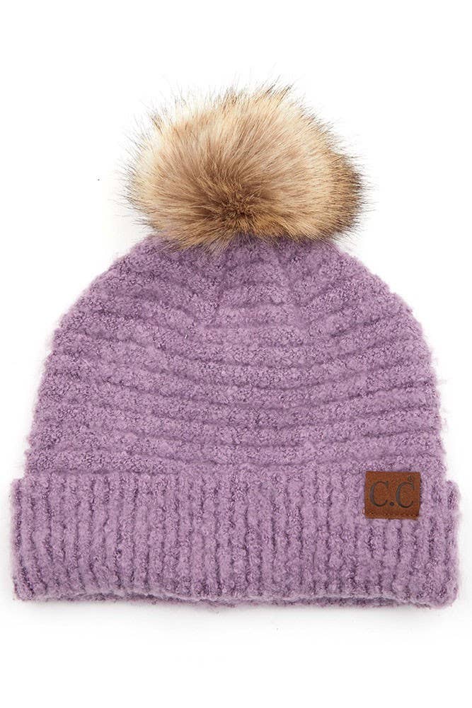 C.C Solid Boucle Yarn Beanie Pom Winter Hat