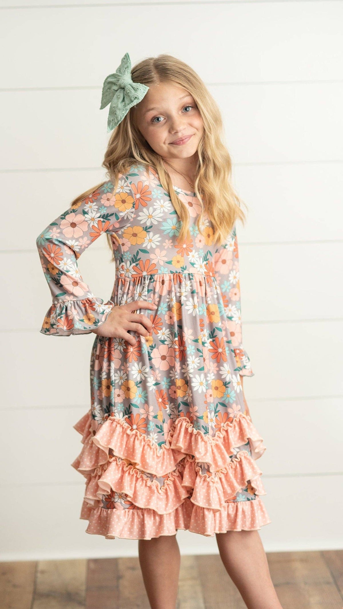 Kids Peach Vintage Floral Long Sleeve