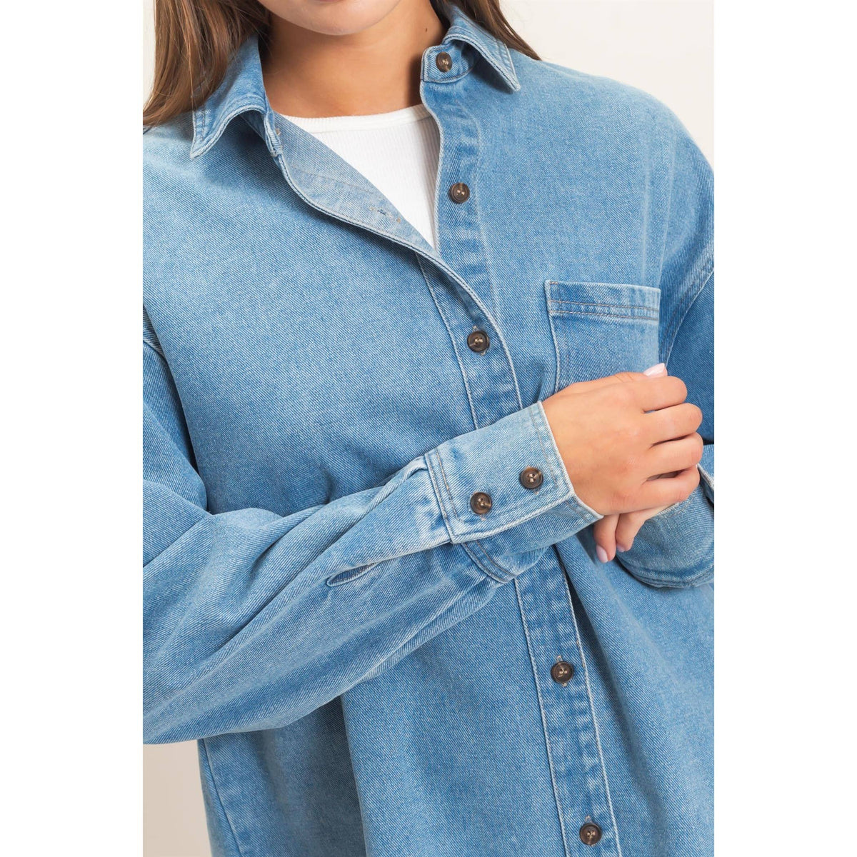 Denim Button-Up Collar Shirt