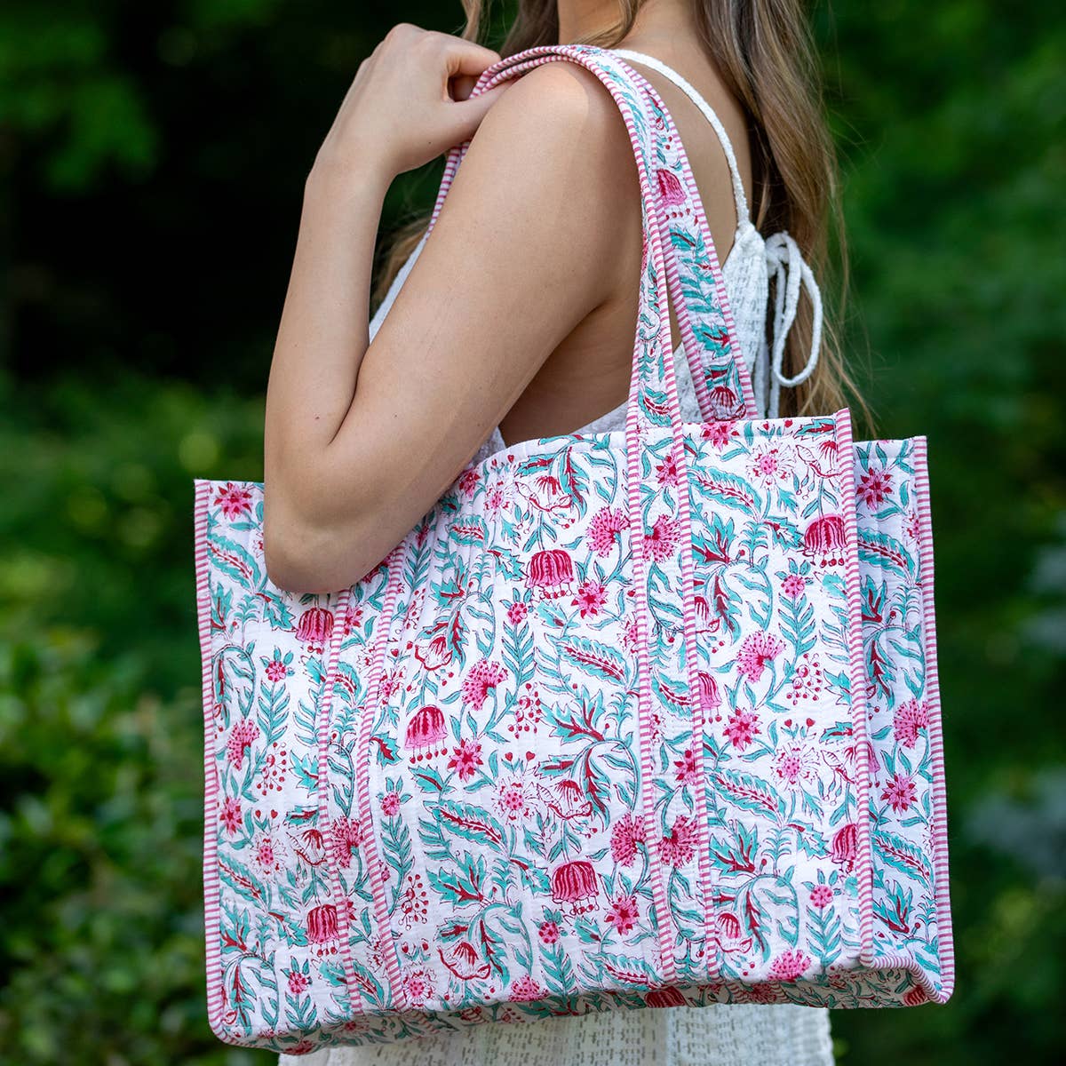 Vivid Wildflowers Quilted Block-Printed Tote