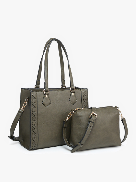 The Betsy Structured Braided Crossbody/Satchel: Dark Olive