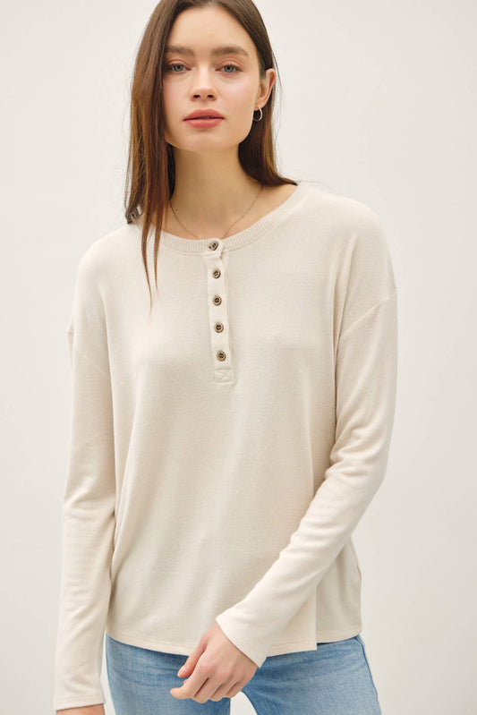 The Soft Oatmeal Button Top