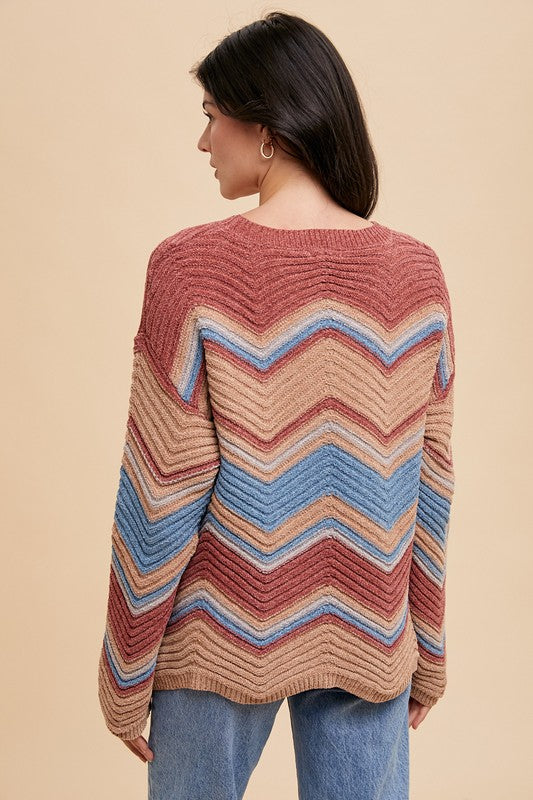 The Multi Color Zig-Zag Round Neck Sweater