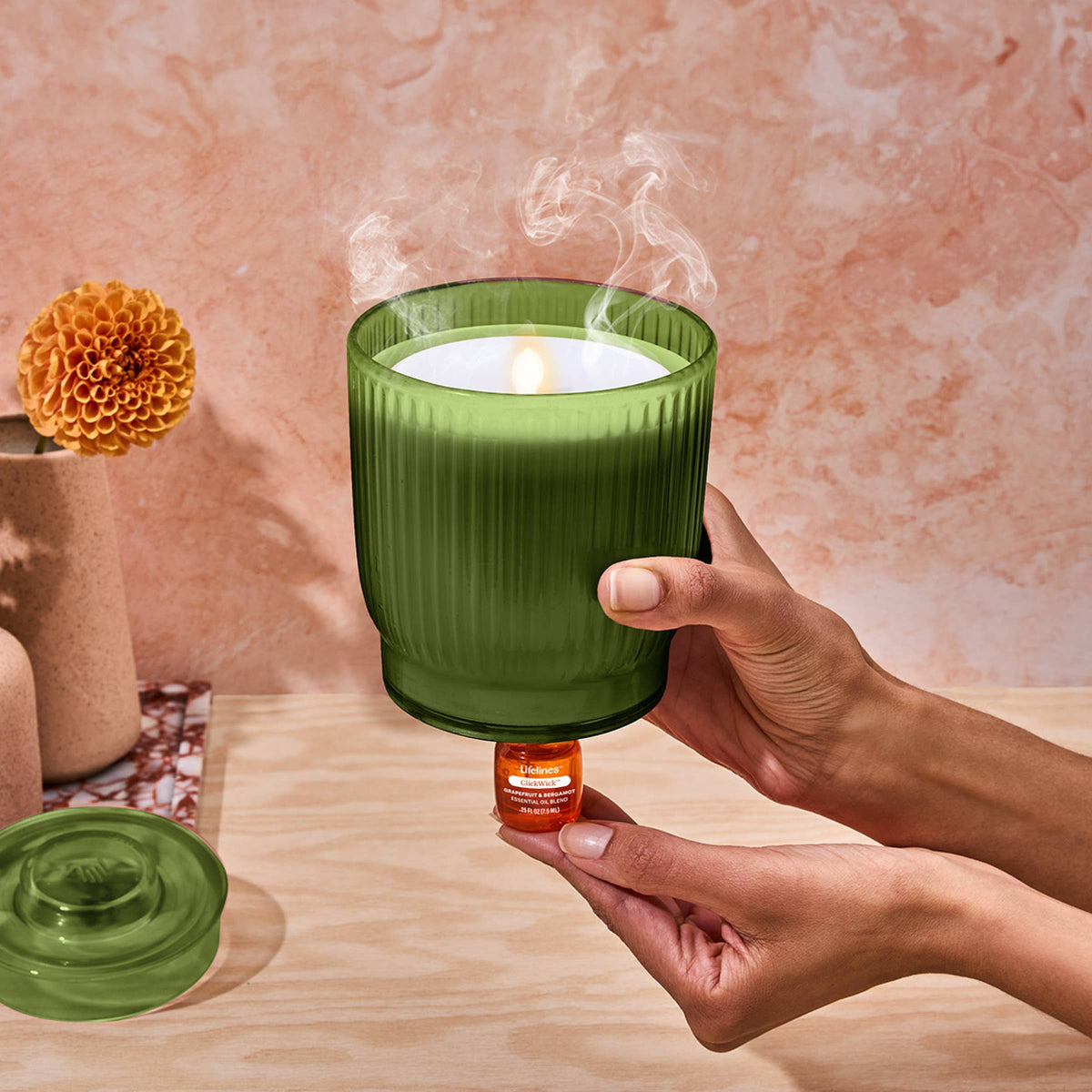 Flameless Candle Diffuser - Olive Ribbed