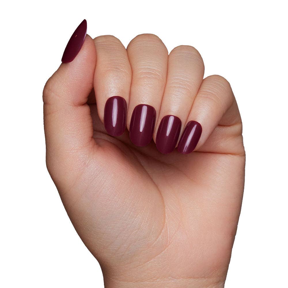 Berry Maroon Press-On Nails Short Round