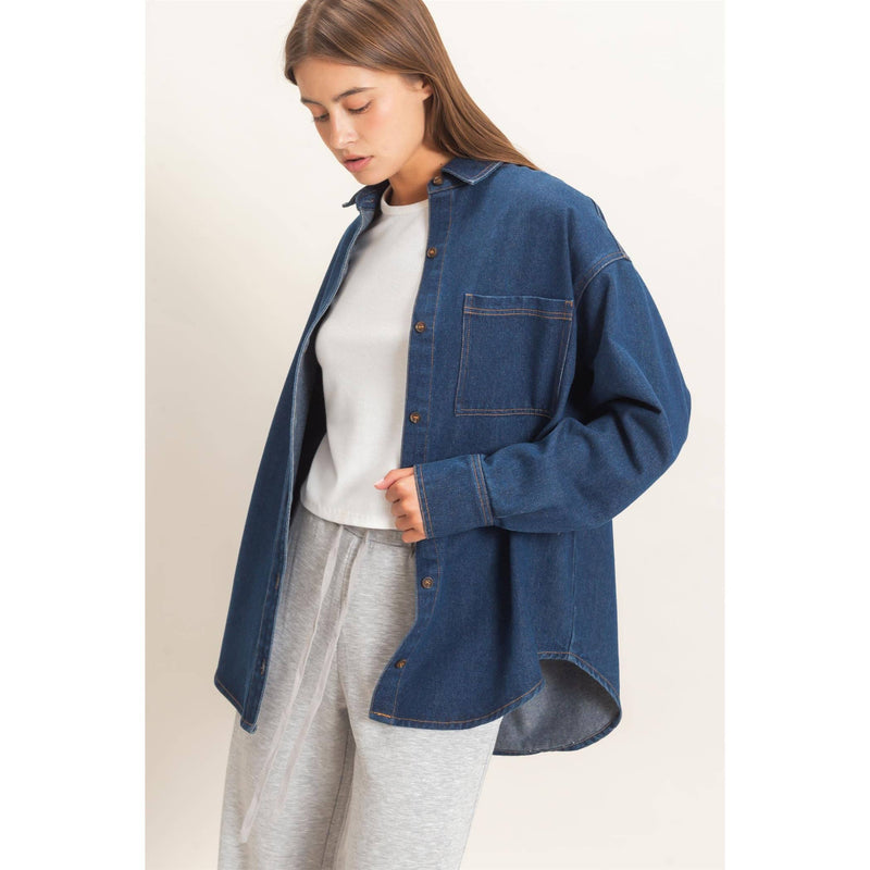 Denim Button-Up Collar Shirt