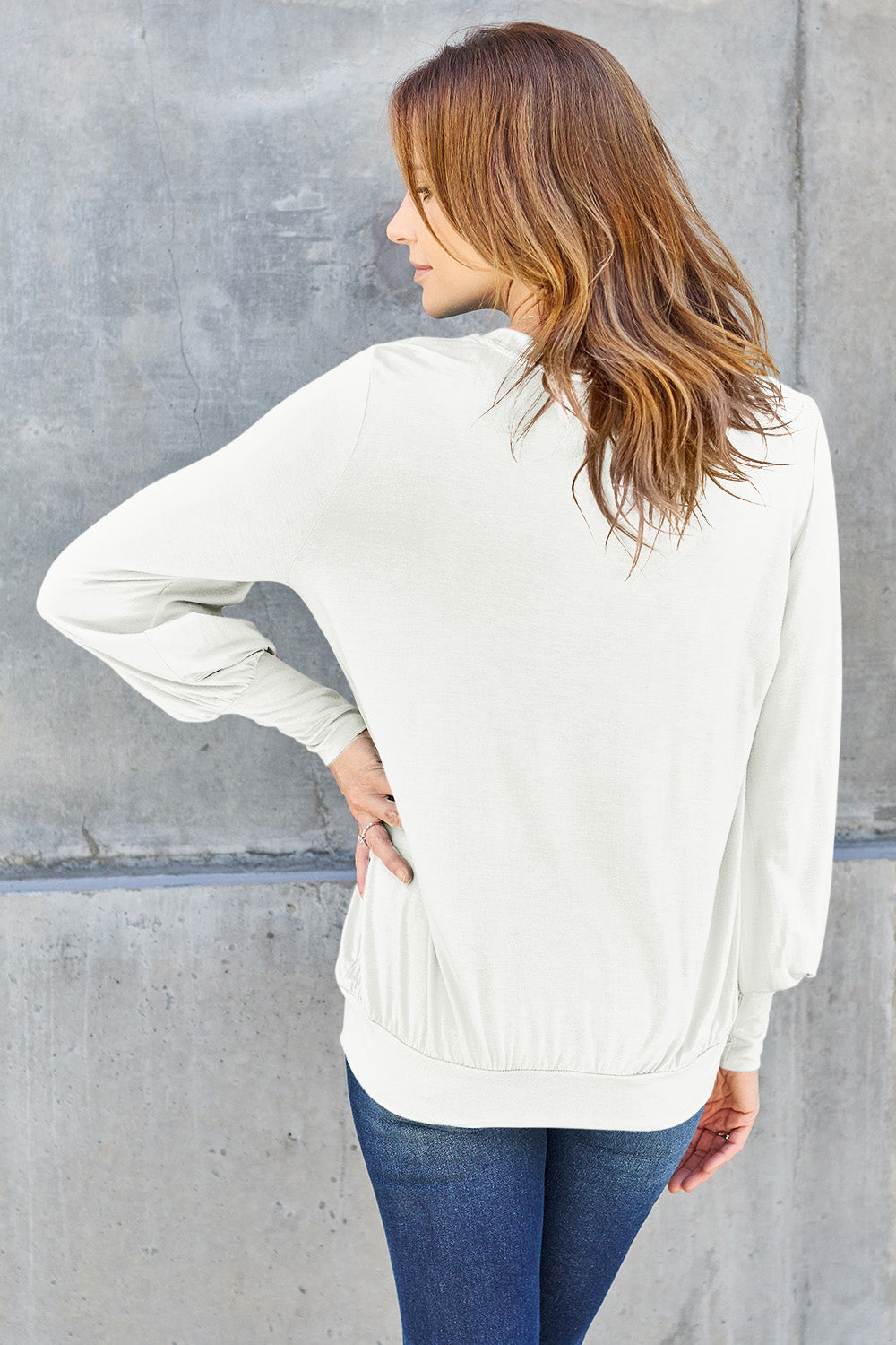 The Basic Bae Full Size V-Neck Lantern Sleeve Top