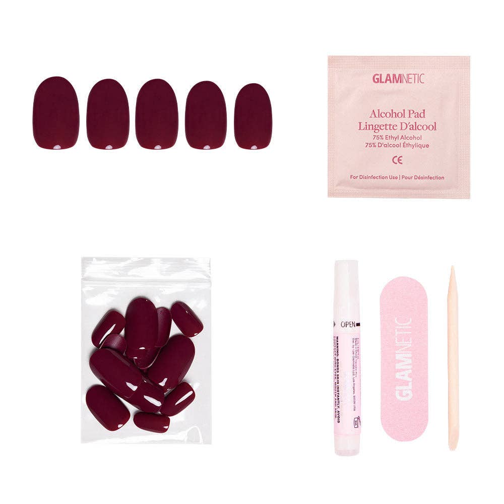 Berry Maroon Press-On Nails Short Round