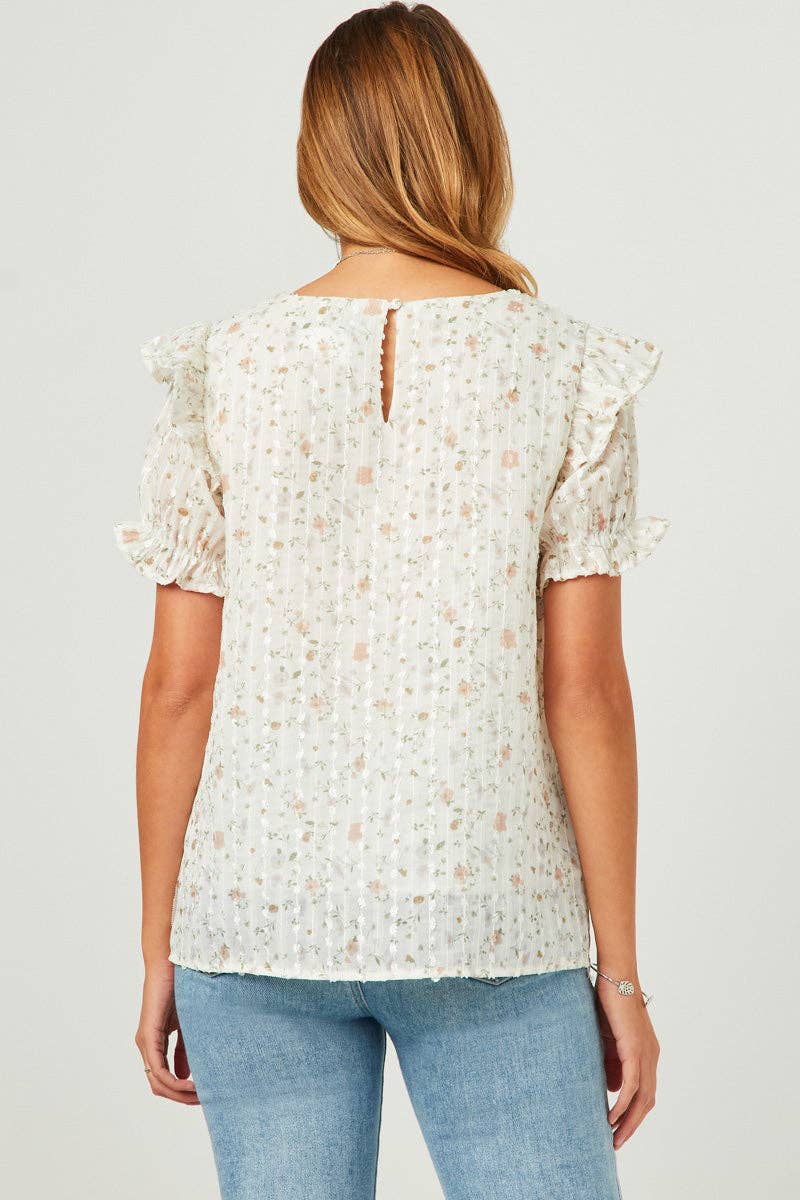 The Textured Lurex Detail Printed Ruffle Top