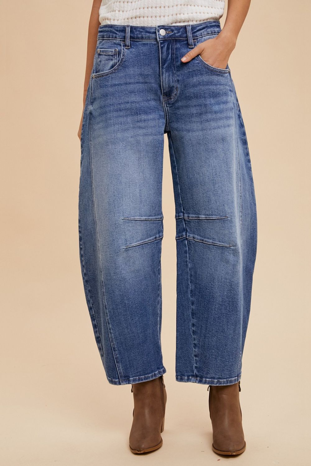 Mary Mid Rise Barrel Leg Jeans with Pockets