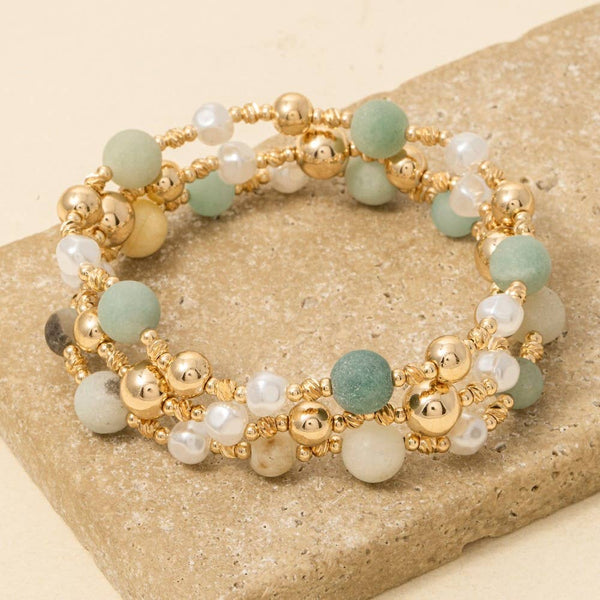 Stone Metallic And Pearl Beaded Bracelet Set