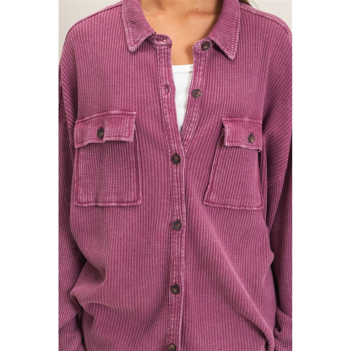 The Mineral Wash Waffle Knit Button-Up Shacket