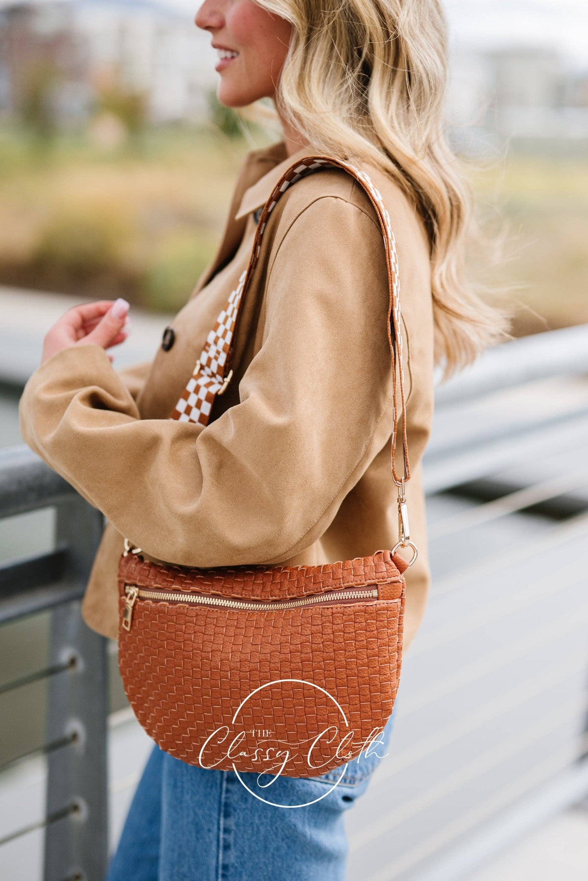 Willa Woven Bum Bag Crossbody in Tan