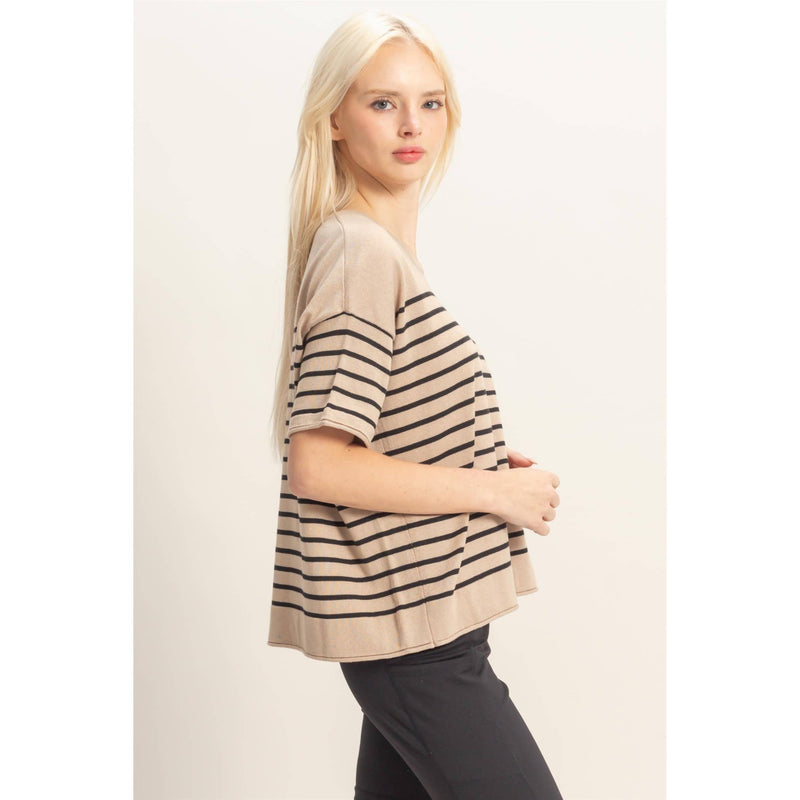 Striped Short Sleeve Knit Top