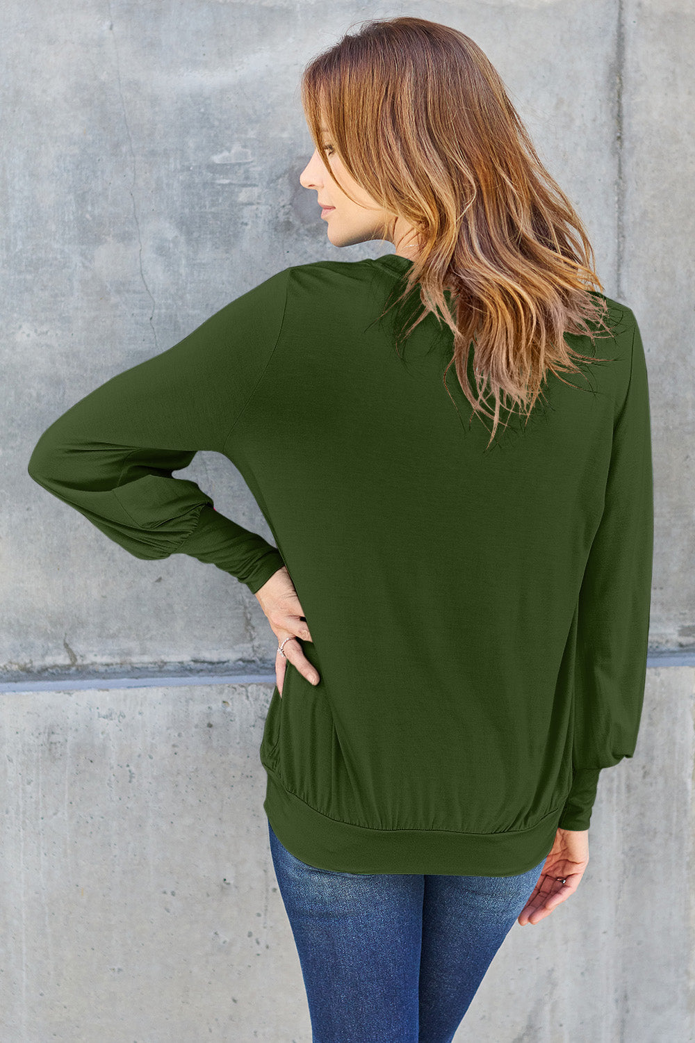 The Basic Bae Full Size V-Neck Lantern Sleeve Top