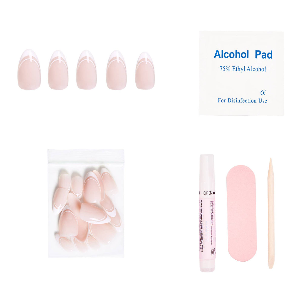 Paris Press-On Nails Classic French Tip Short Almond