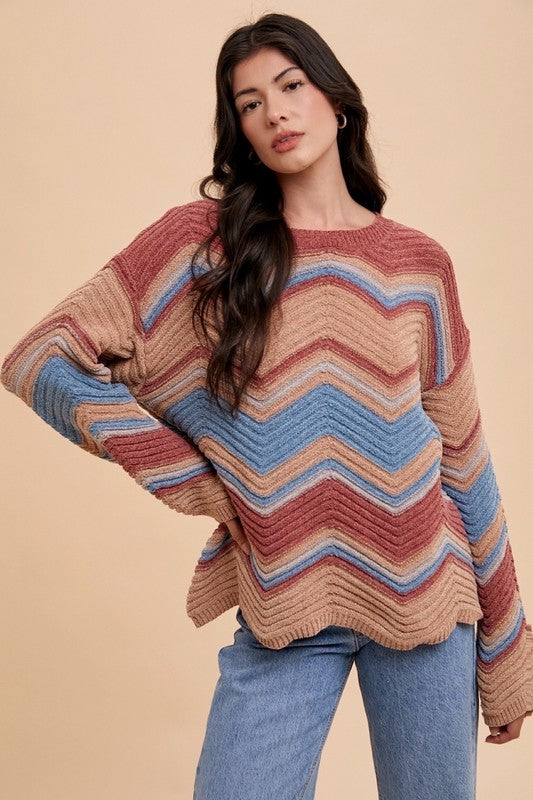 The Multi Color Zig-Zag Round Neck Sweater