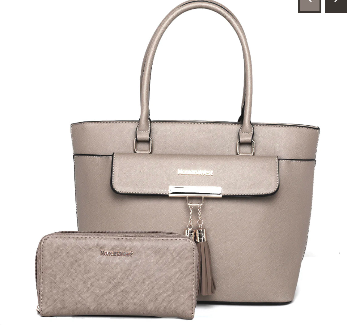 Montana West Tassel Tote with Wallet Set