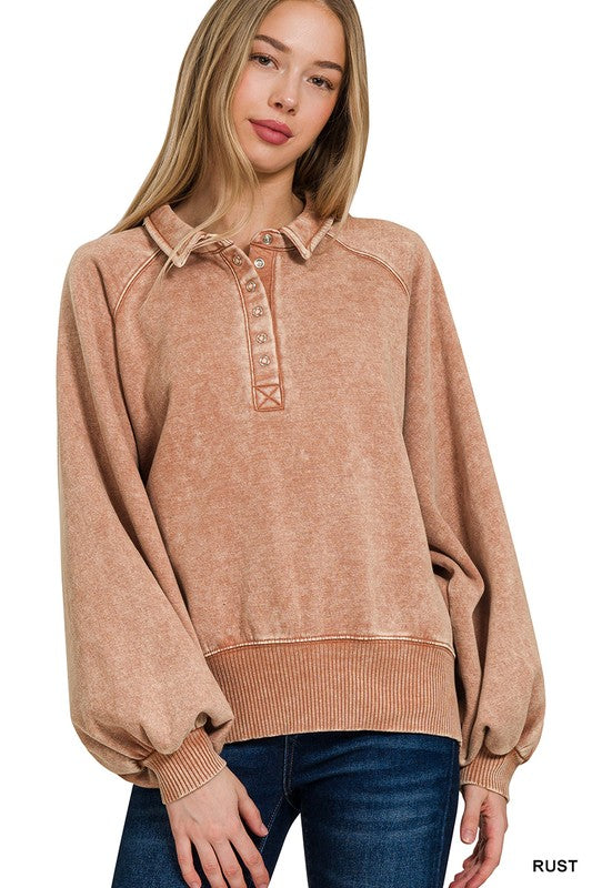 The Ash Acid-Wash Button-Up Pullover
