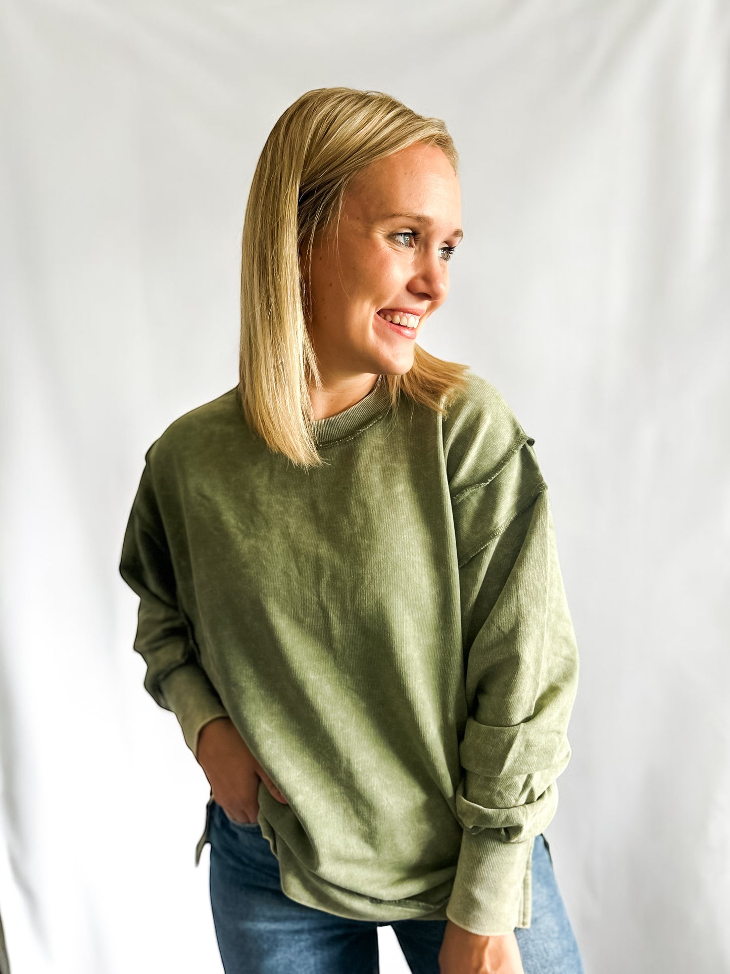 The Olive Exposed Seam Sweatshirt