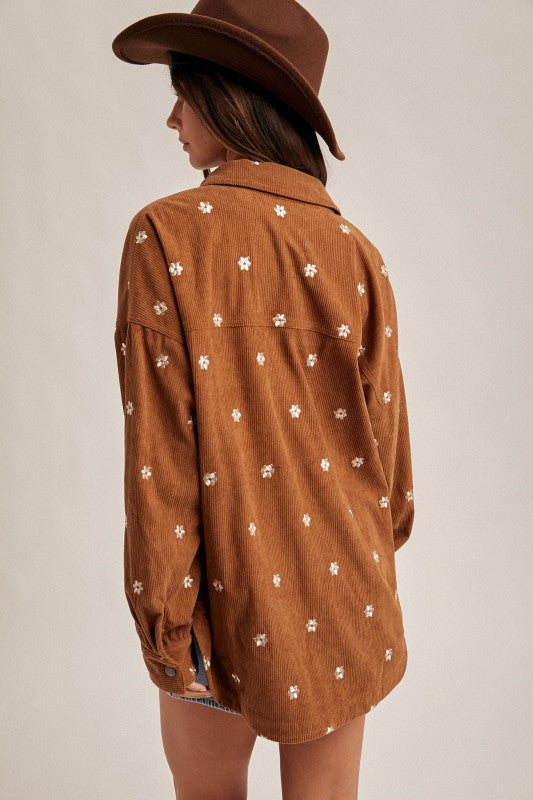 Floral Embroidery Oversized Corduroy Top