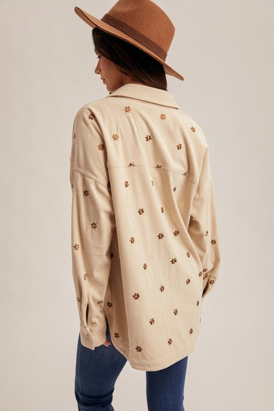 Floral Embroidery Oversized Corduroy Top