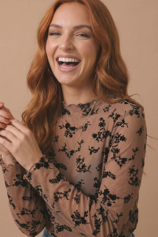 The Velvet Floral Mesh Top