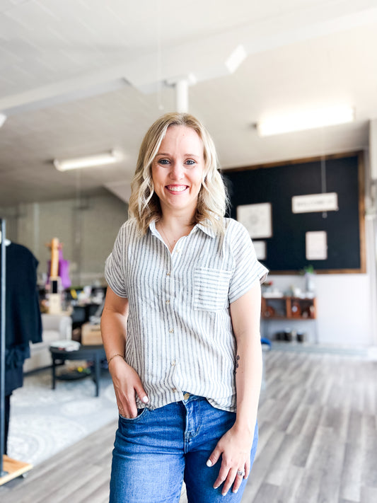 Sophisticated Monday Button Top