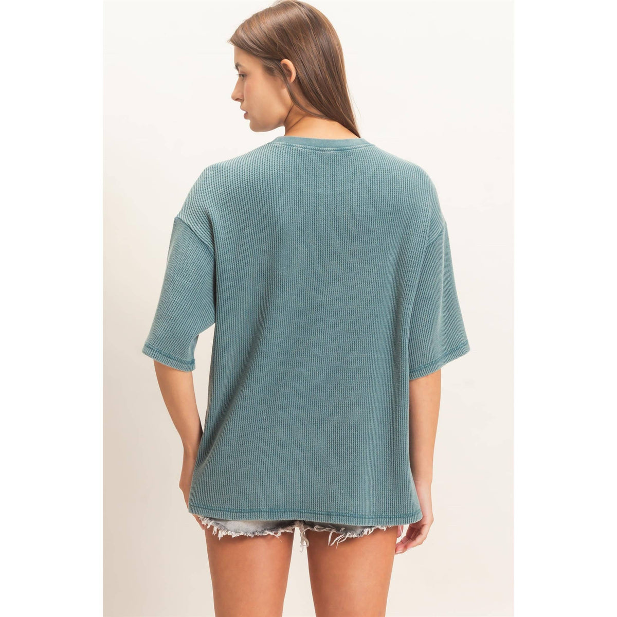 Mineral Wash Waffle Crew Neck Short Sleeve Top