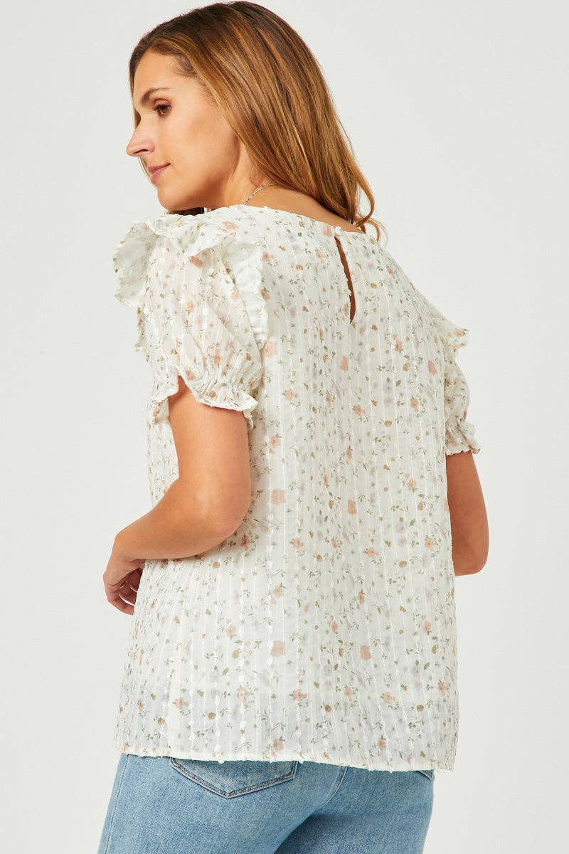 The Textured Lurex Detail Printed Ruffle Top