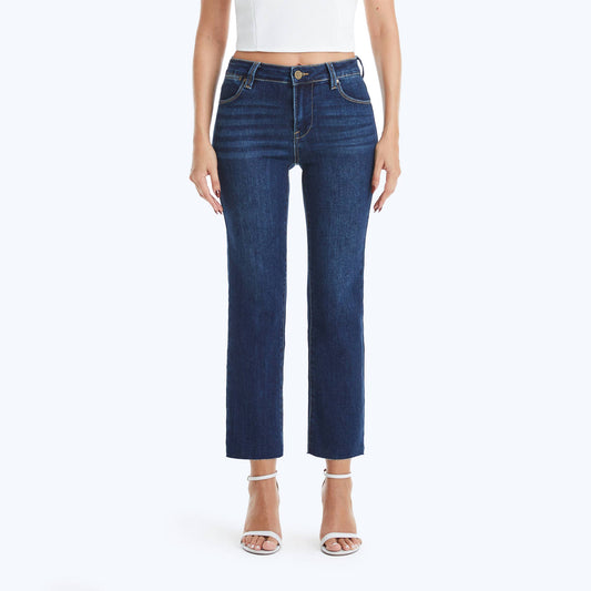 Mid-Rise Straight Raw Edge Denim Jeans