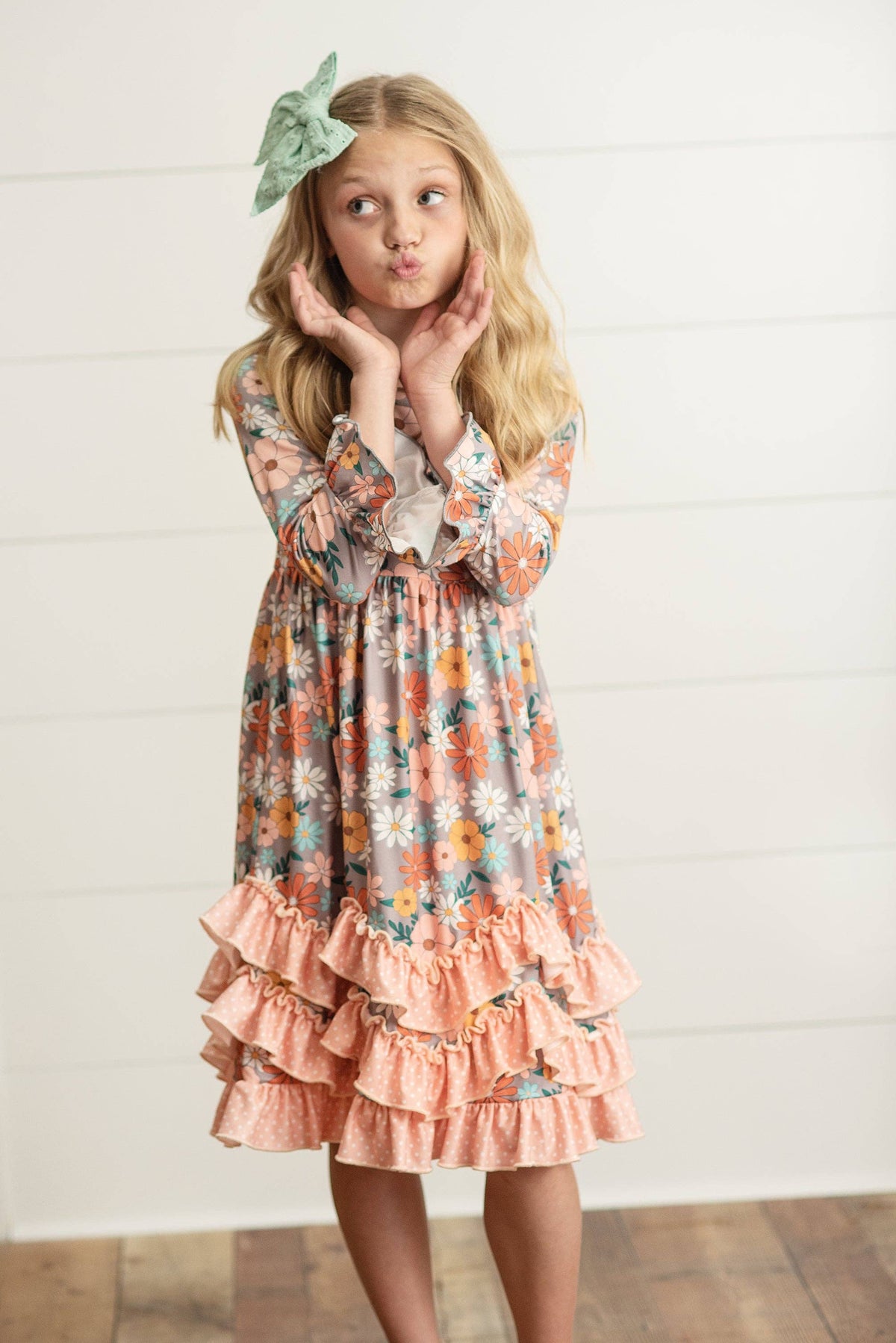 Kids Peach Vintage Floral Long Sleeve