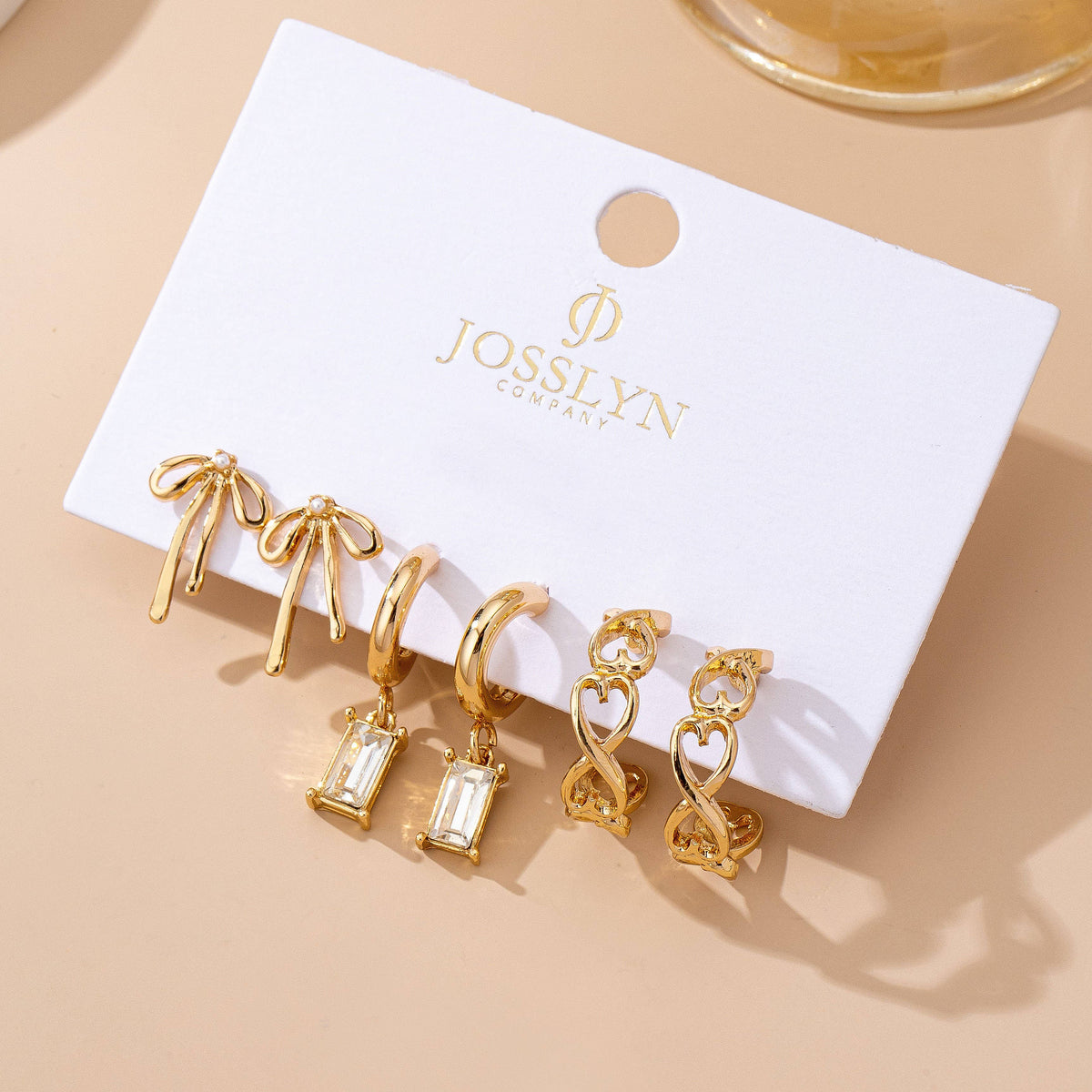 Baguette Stone Hoop, Bow Trio Earring Set