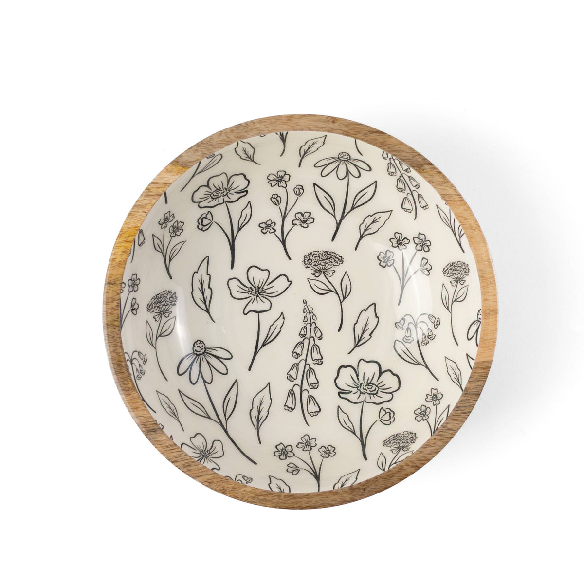 Pressed Floral Mango Wood Bowl