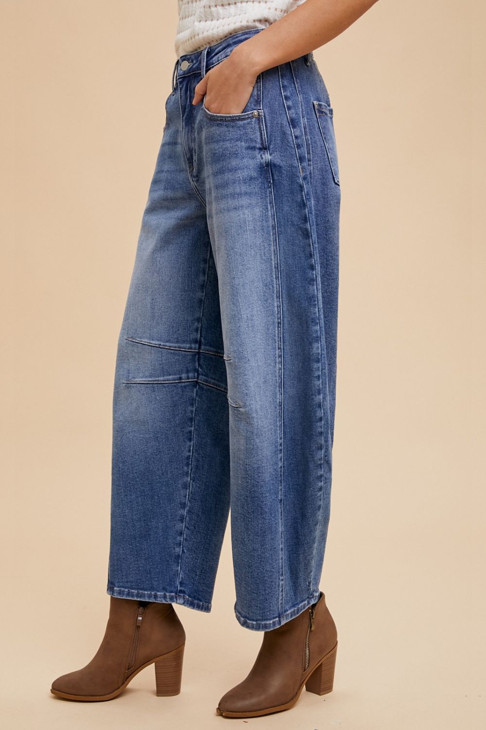 Mary Mid Rise Barrel Leg Jeans with Pockets