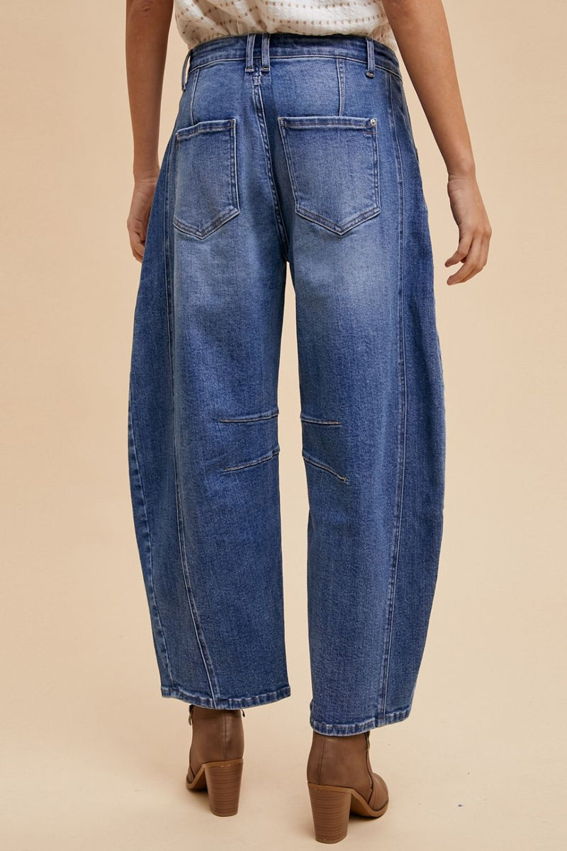 Mary Mid Rise Barrel Leg Jeans with Pockets