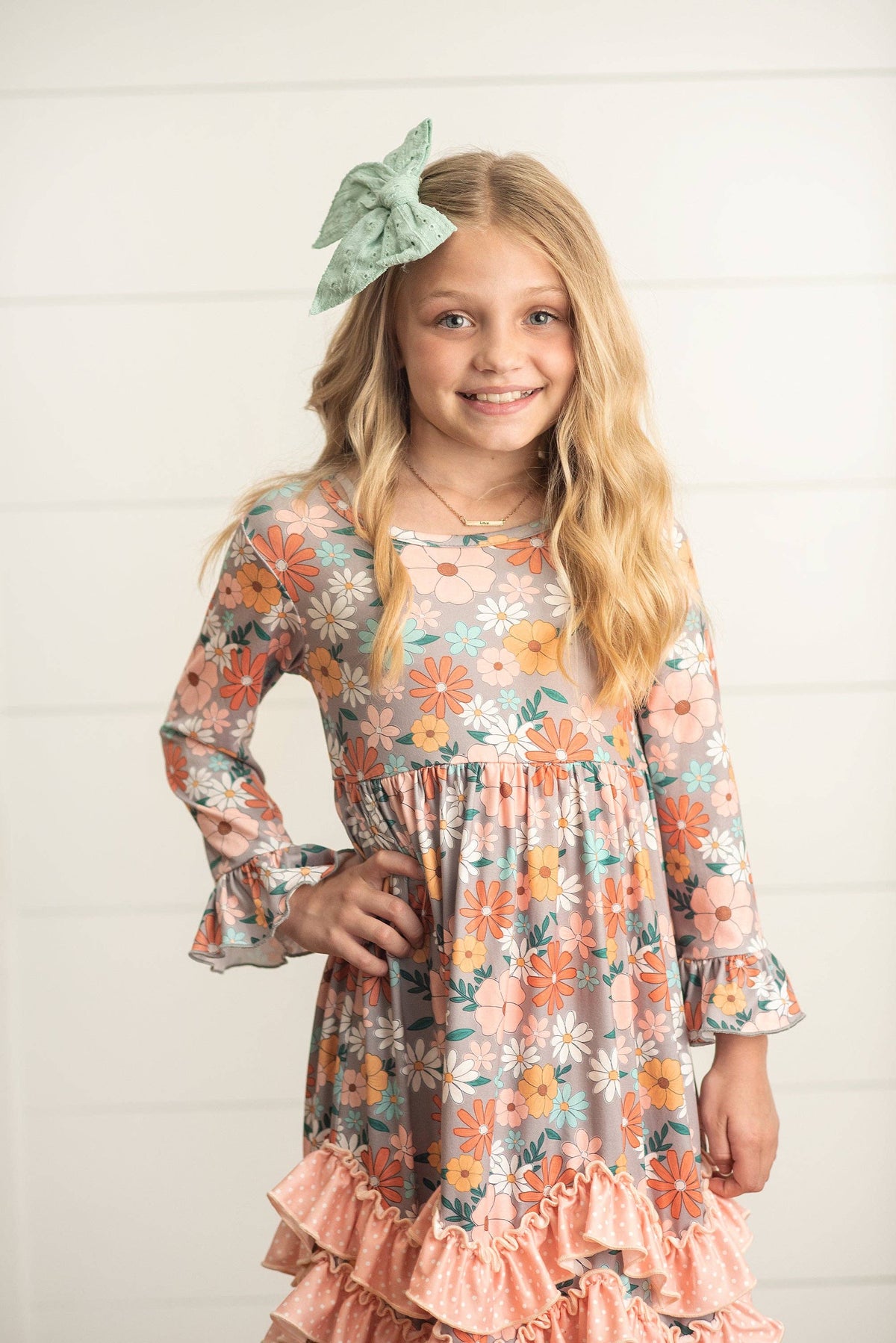 Kids Peach Vintage Floral Long Sleeve
