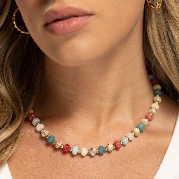Vibrant Stone Statement Necklace: Aqua/Pink/Teal