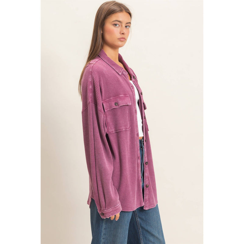 The Mineral Wash Waffle Knit Button-Up Shacket