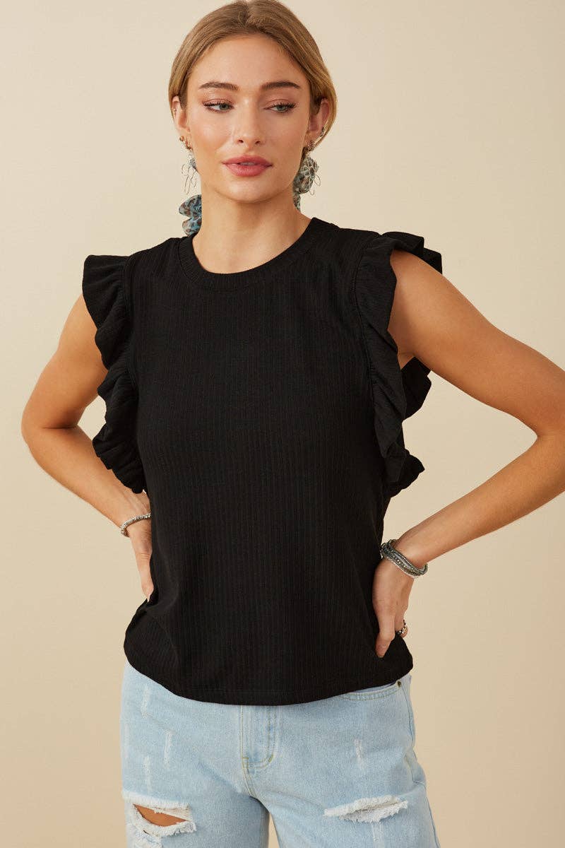 The Ribbed Ruffled Detail Knit Tank