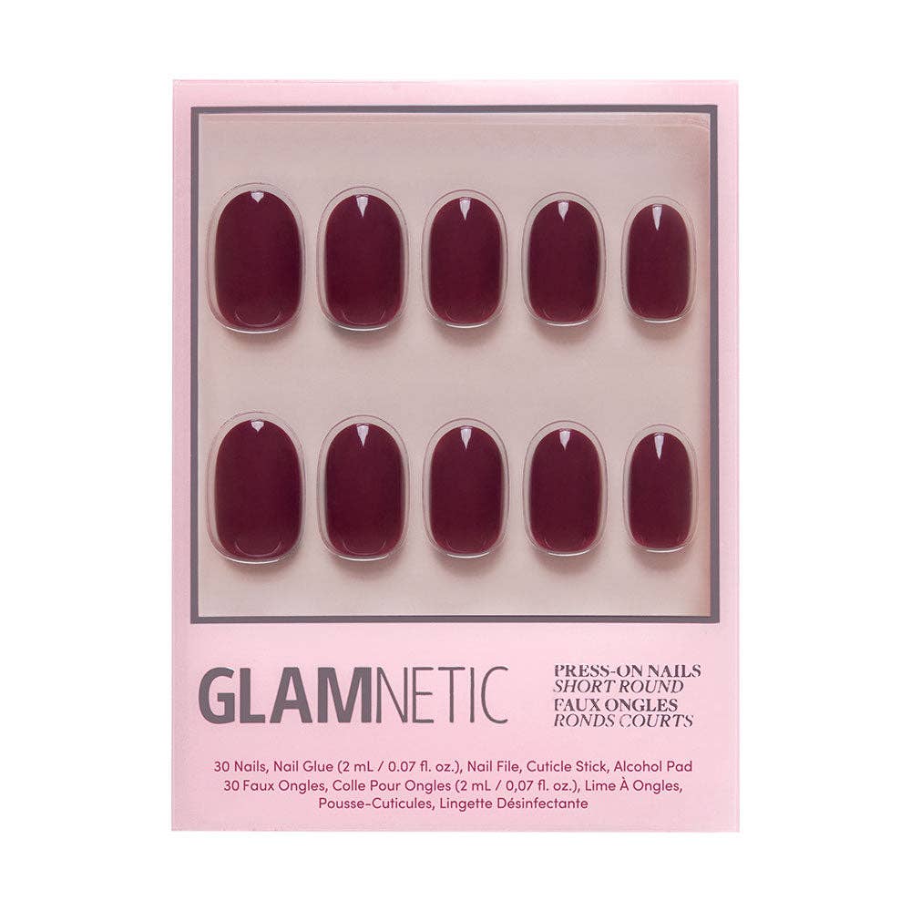 Berry Maroon Press-On Nails Short Round