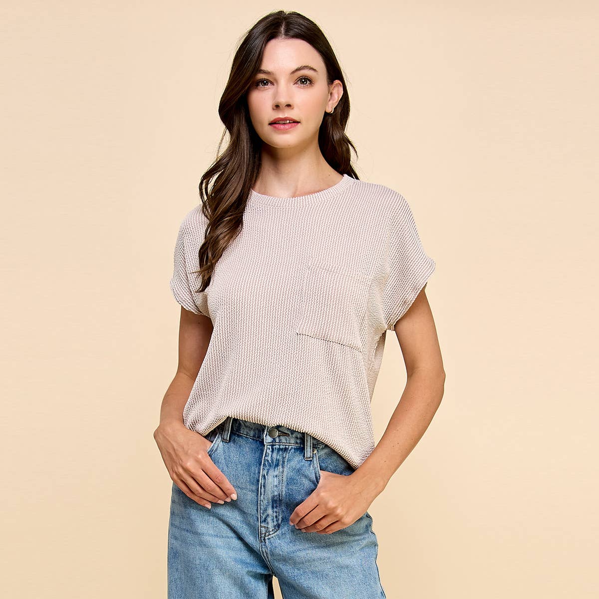 Solid Ribbed Top with Pockets