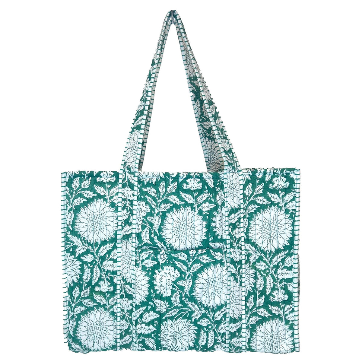 Teal Dan Quilted Block-Printed Tote