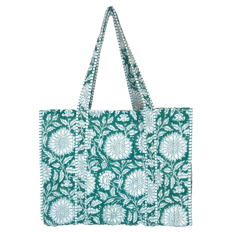 Teal Dan Quilted Block-Printed Tote