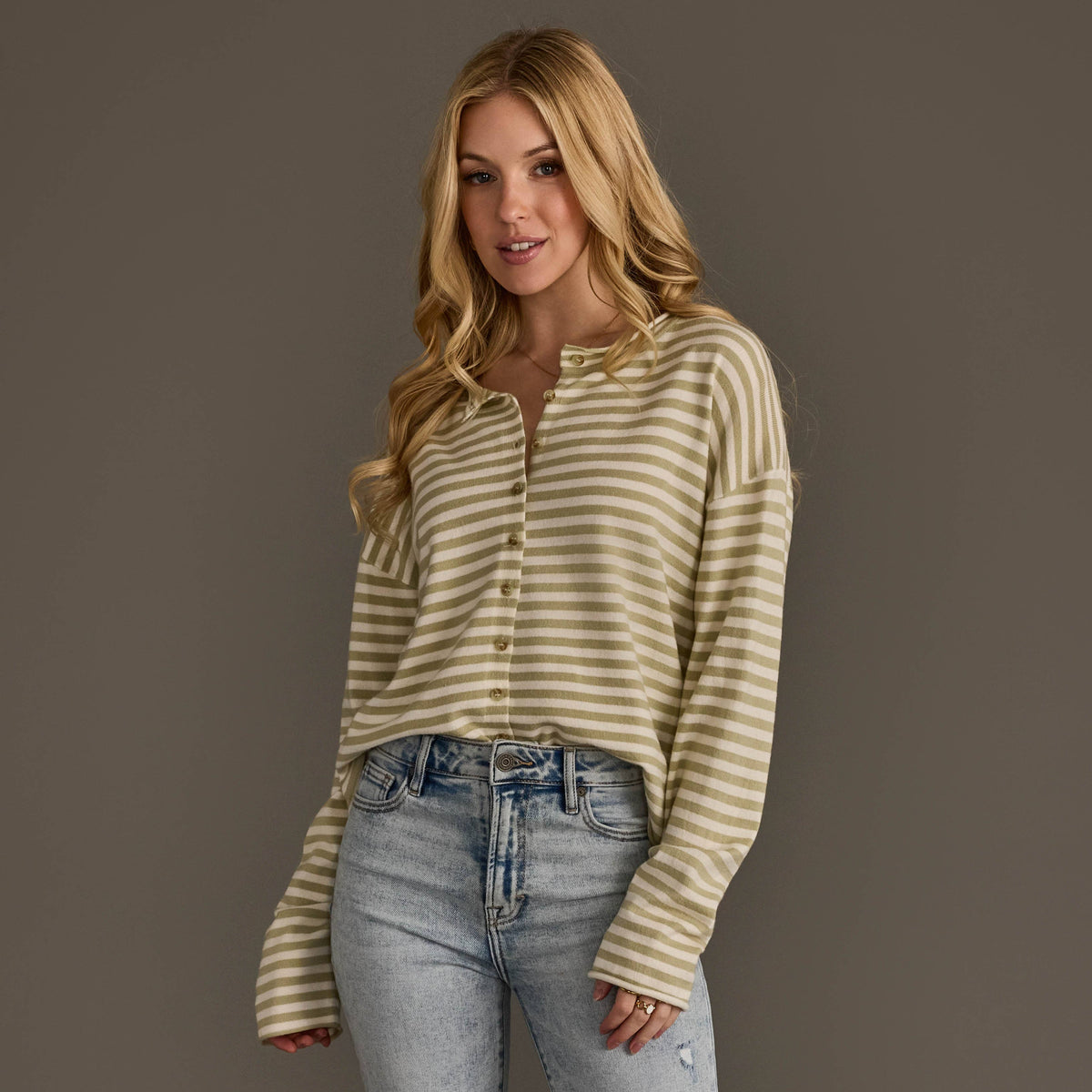 Lt. Green & Ivory Striped Cardigan